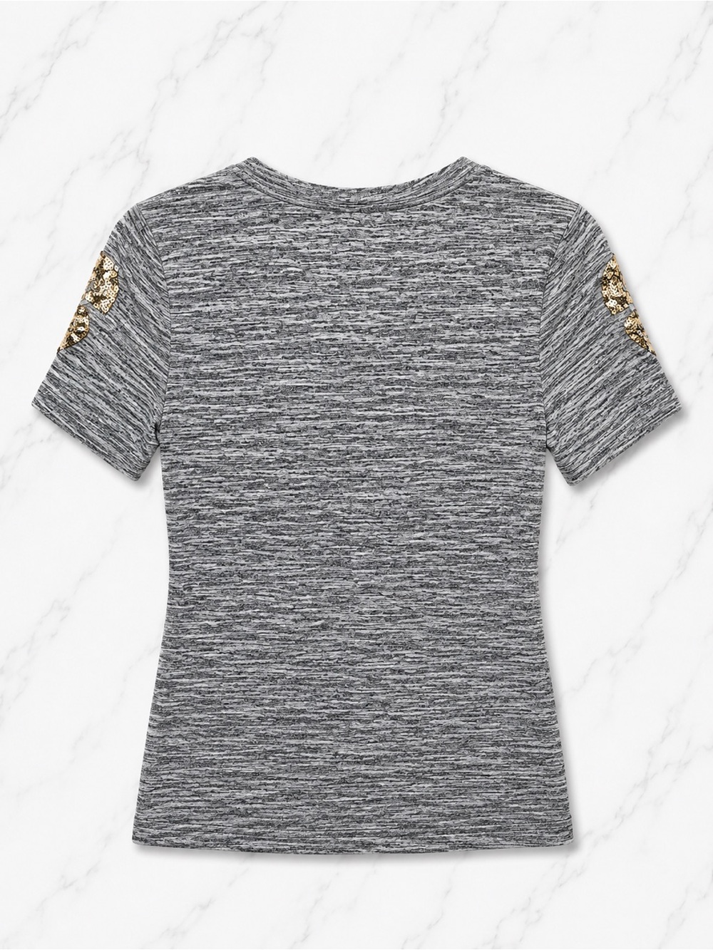 PINK Victoria’s Secret Gold Sequin Logo Tee Heathered Gray Marled Shirt | S⁠mall - Picture 2 of 3
